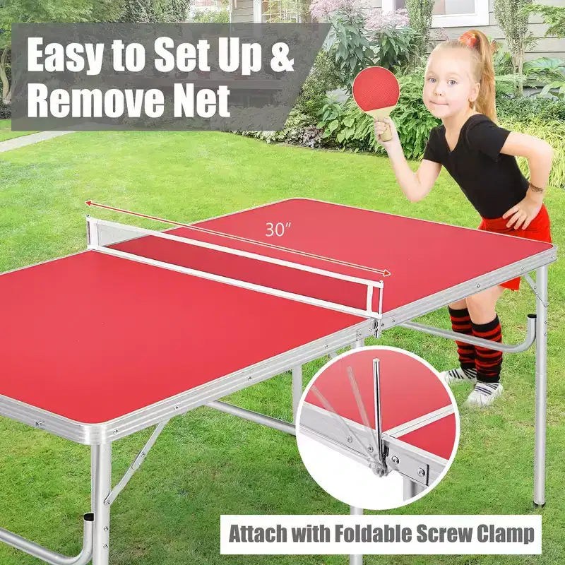 Costway 60'' Portable Table Tennis Ping Pong Folding Table with Accessories Indoor Game Red/Blue