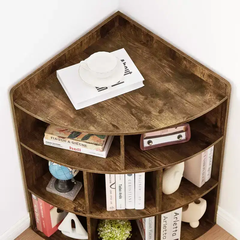 VECELO Corner Cabinet, 3-Tier Cube Storage Organizer, Triangle Bookcases with 8 Cubbies