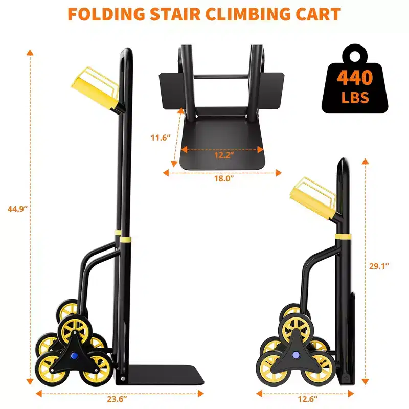 Stair Climbing Hand Truck, Heavy Duty Folding Dolly Cart with 6 Wheels, 440Lbs Capacity, Moving Dolly