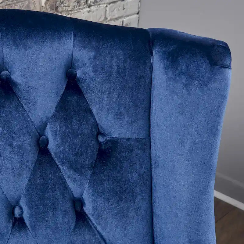 Upholstered Wingback Chair – Blue / Navy / Silver / Green, Button-Tufted Diamond Stitch, Birch Legs, Seats 1