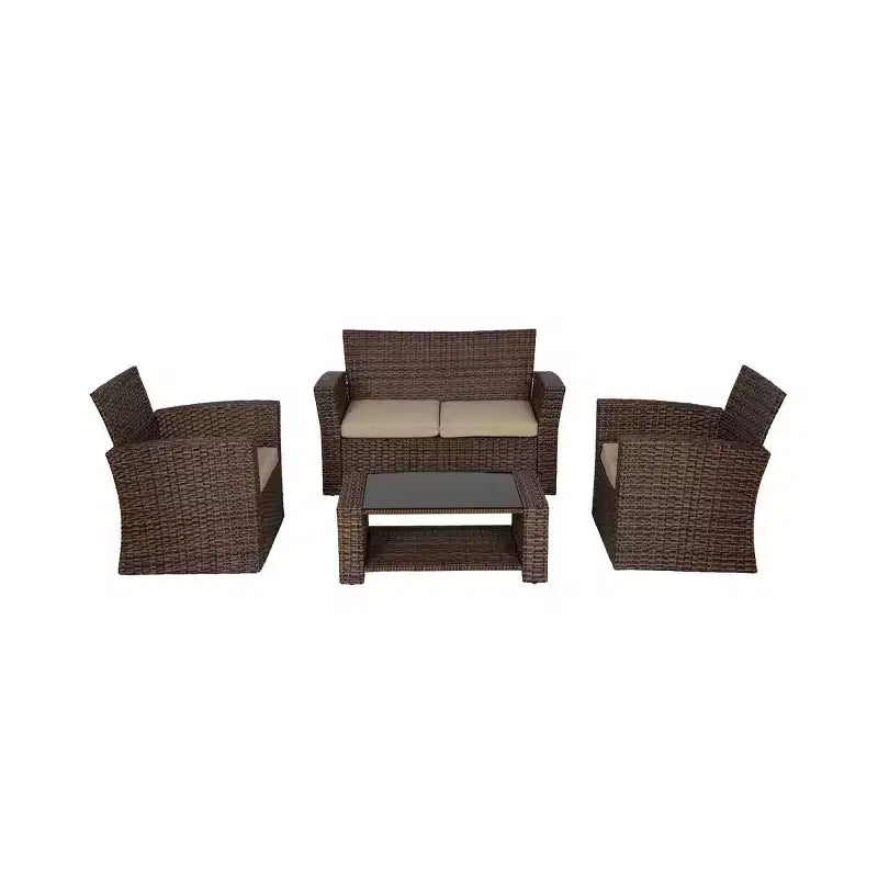 WestinTrends 4 Piece Outdoor Wicker Rattan Conversation Sofa set with Coffee table