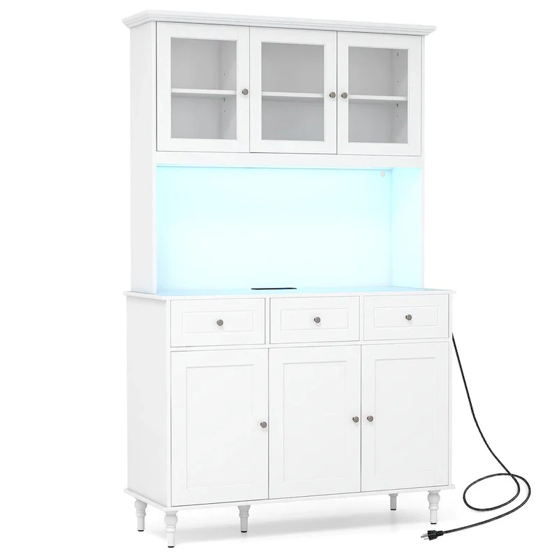 Tall kitchen food storage cabinet with LED lights and