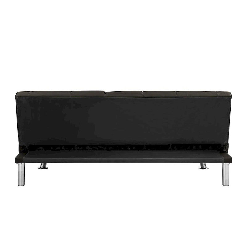Convertible Sofa Bed – Black / Dark Brown, Faux Leather, 3-Position Recliner, Seats 2