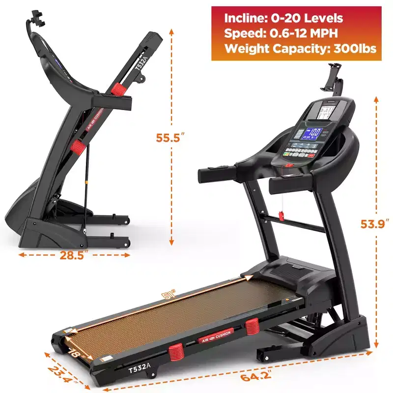 5.0HP Folding Treadmill for Home Office w/ 20Auto Incline, 300lbs Capacity Treadmill, 12MPH Fast Speed, 71 Programs, APP Enabled for Running Walking