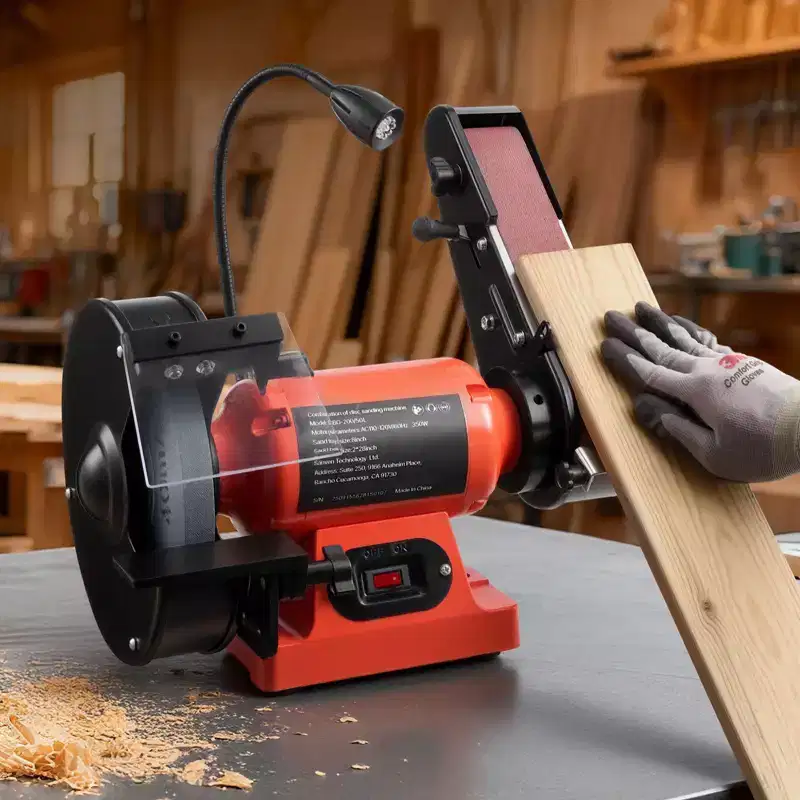 VEVOR 8 Bench Grinder & 2 x 28 Belt Sander Combo, 350W Grinding Sanding Machine with LED Work Light & Protective Eye Shield, Orange&Black