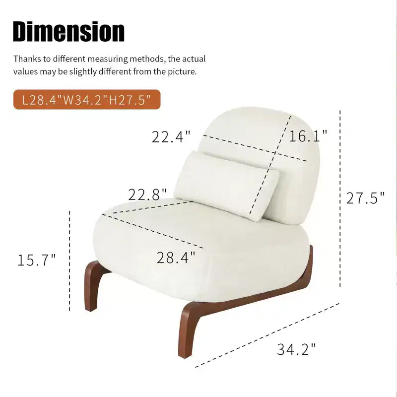 Velvet Armless Accent Chair with Soft Cushion and Solid Wood Legs