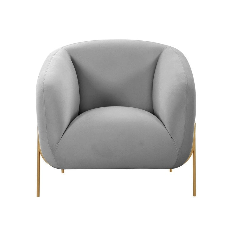 Velvet Accent Chair – Cream / Grey, Matte Gold Legs, Handmade, Seats 1
