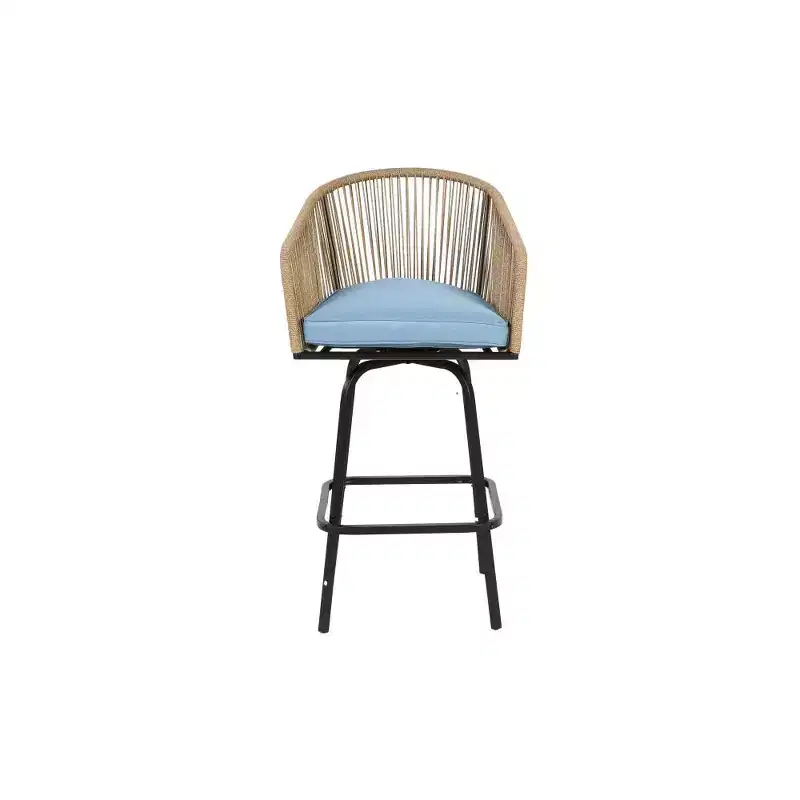 Whisen 2-Piece Patio Bar Stools with Armrests & Backrest, Wicker Bar Stools for Backyard, Garden