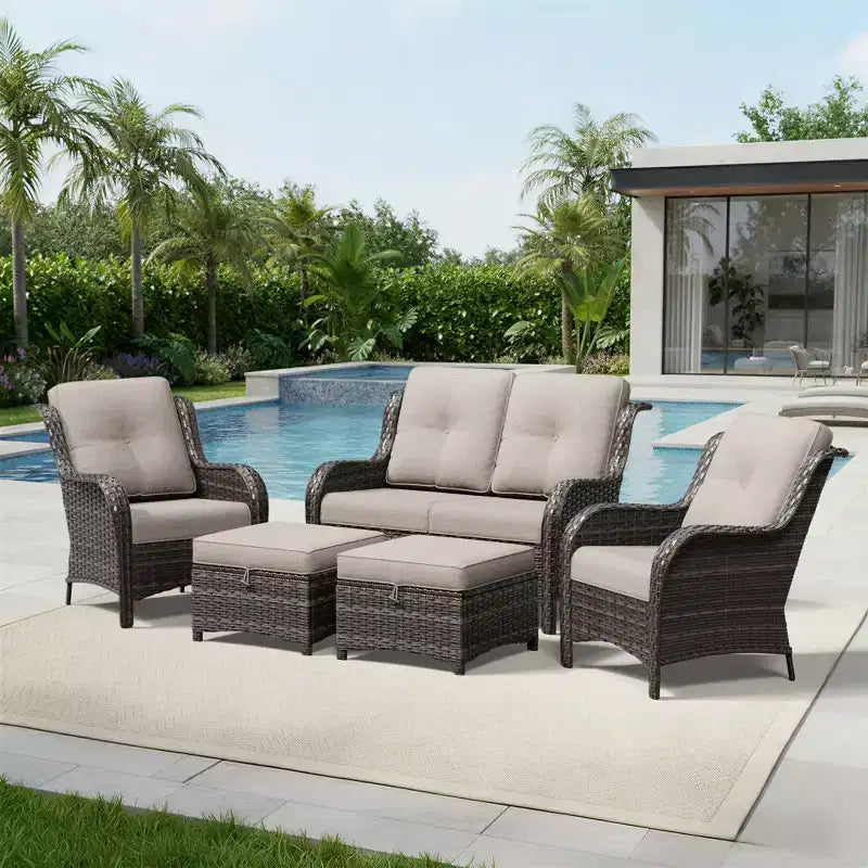 UPTIOT All-Weather Olefin Wicker Sofa Set with Multi-Functional Ottomans
