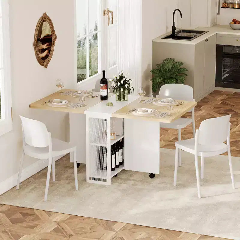 Folding Dining Table for Kitchen, Space Saving Dining Table, Extendable Kitchen Drop Leaf Table with 6 Wheels for Small Space