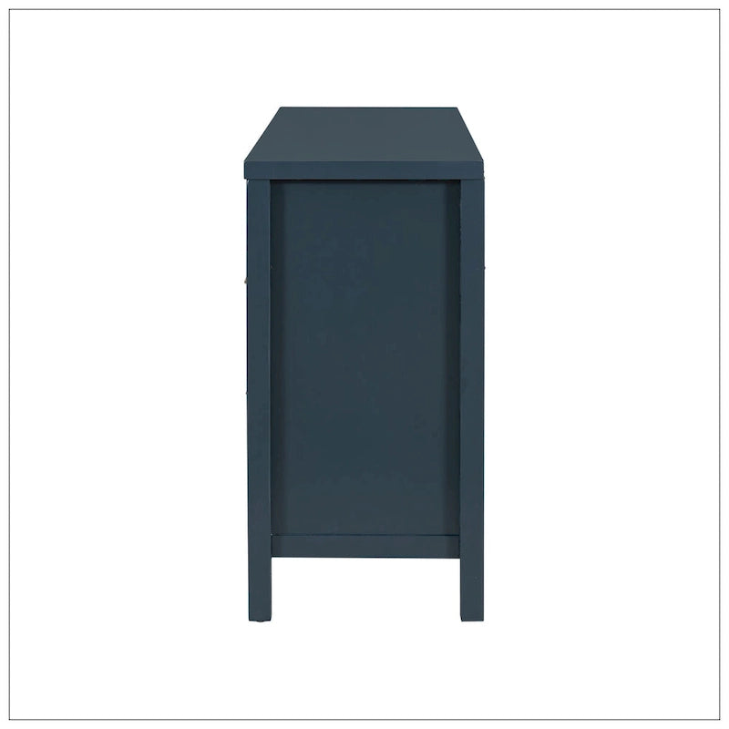 Wave-Pattern Sideboard – Navy Blue, MDF, Acacia Wood Legs, Aluminum Handles, 2 Doors & 3 Drawers