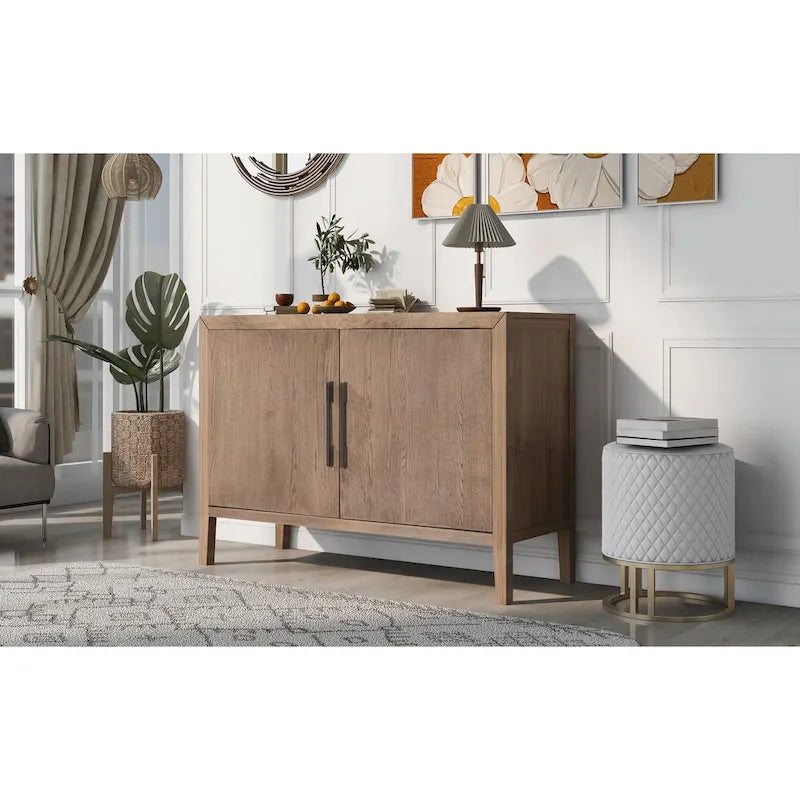 2-Door Wood Cabinet with Adjustable Shelf and Oak Legs