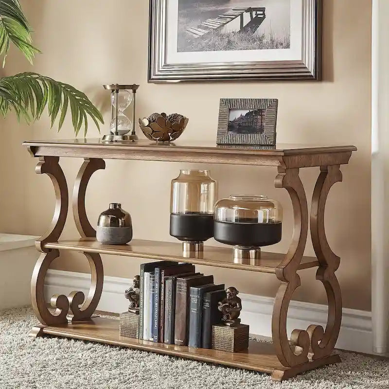Lorraine Wood Scroll TV Stand Sofa Table by iNSPIRE Q Classic