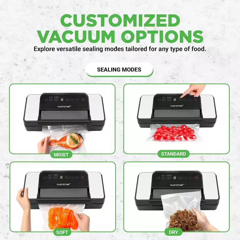 NutriChef Automatic Vacuum Sealer with Dual Sealing, Roll Cutter - Black