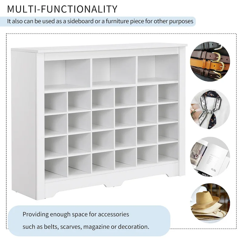 24-Cubby Shoe Cabinet with Curved Base, Versatile Sideboard