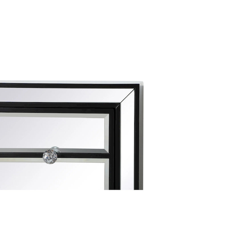 5-Drawer Chest – Antique White / Silver, Beveled Mirror Panels, Crystal Knobs, Hand-Painted Finish