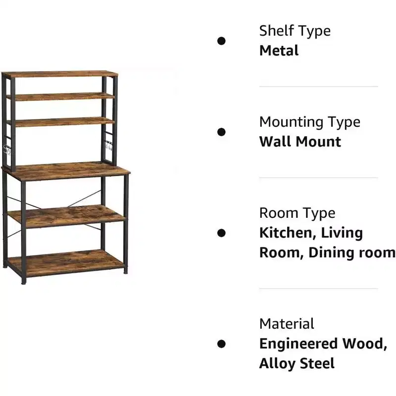 Baker's Rack Microwave Oven Stand – Kitchen Tall Utility Storage Shelf