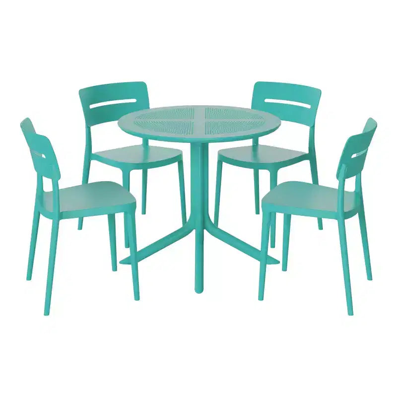 WestinTrends Playa Modern 5-Piece Resin Round Patio Dining Table Set with Stackable Patio Dining Chairs