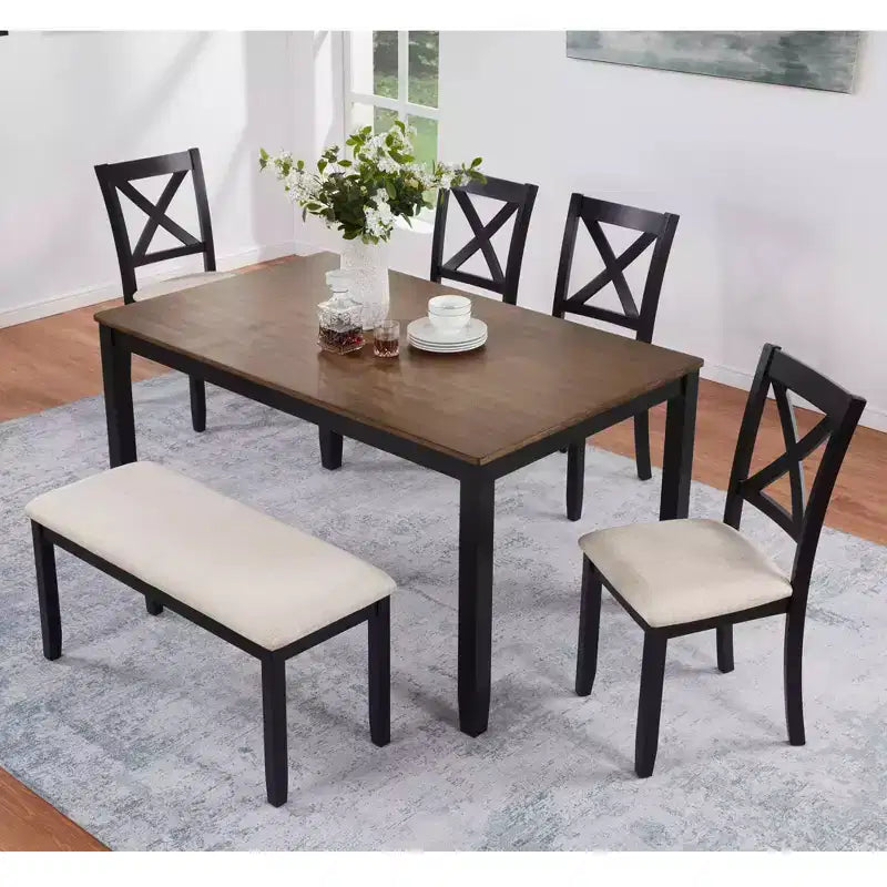 MAYEERTY 5-Piece Modern Dining Set, Wood Table with 4 Chairs, Grey & White Two Tone