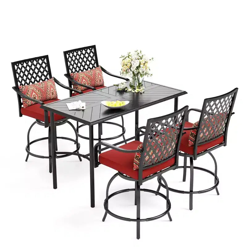Captiva Designs 5pc Outdoor Patio Cross Bracket Rectangle Steel Bar Table & High Bar Stools