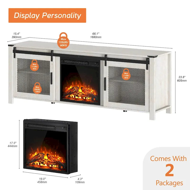 3-Sided Glass Electric Fireplace Insert – Gray & Blue Light / Black, Freestanding or Insert, 18 or 36 Inch