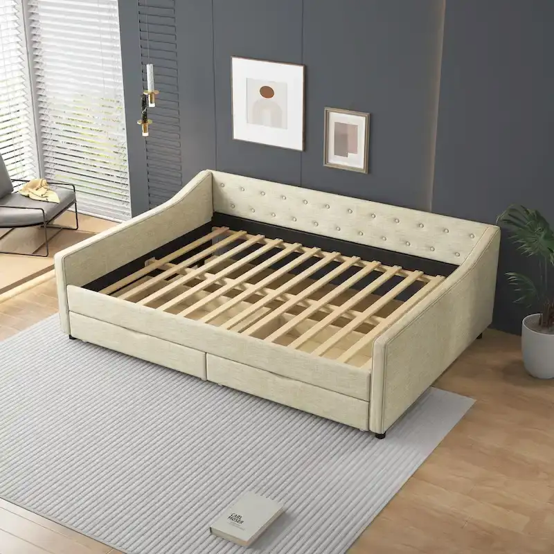 Full Size Upholstered Daybed with Storage Drawers