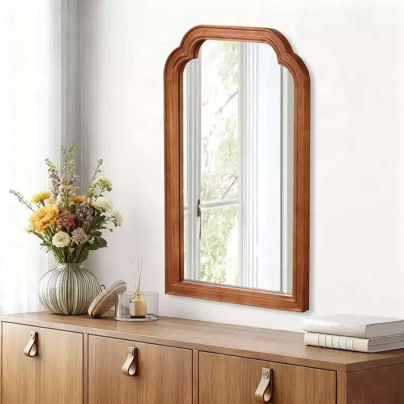 Modern Rounded Edges Decorative Wall Mirror, Solid Wood Frame