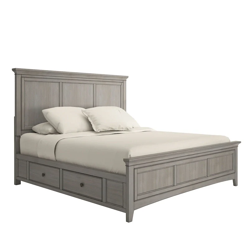 King Size Wood Panel Platform Storage Bed