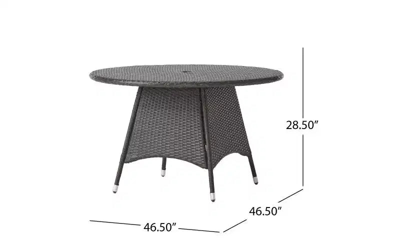 GDFStudio Holmes 5 Piece Outdoor Wicker Dining Set with Round Table and Umbrella Hole