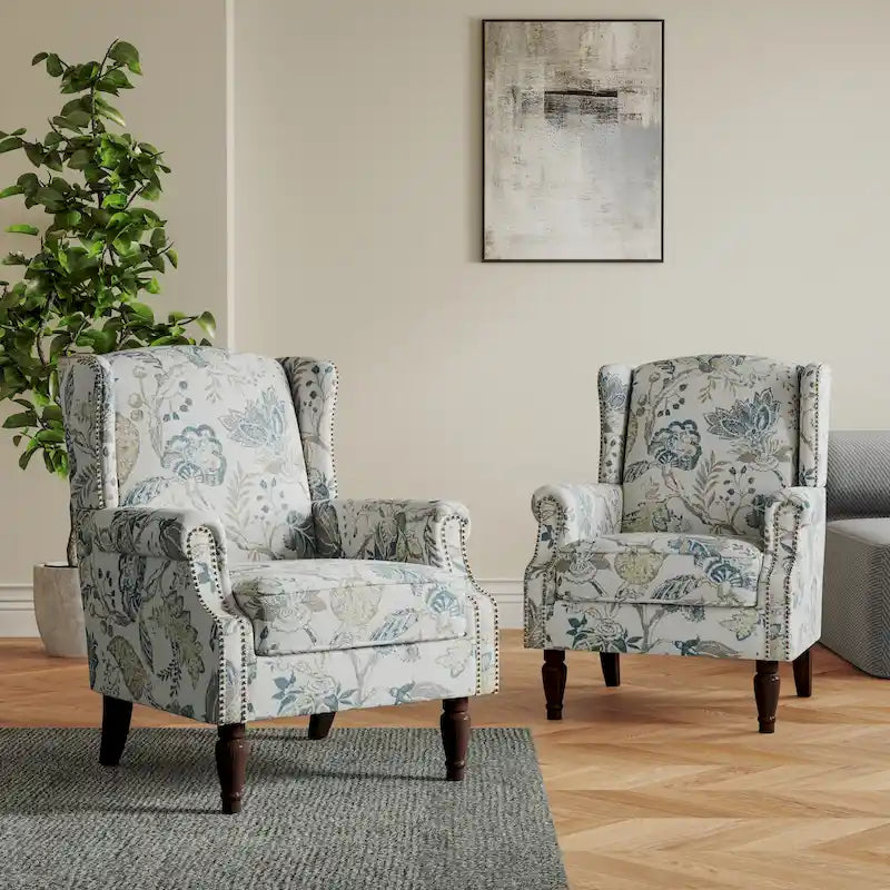 Set of 2 Patterned Upholstered Accent Chair for Living Room