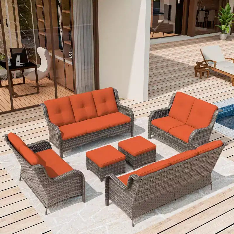 UPTIOT 6 Pieces Outdoor Wicker Sectional Sofa