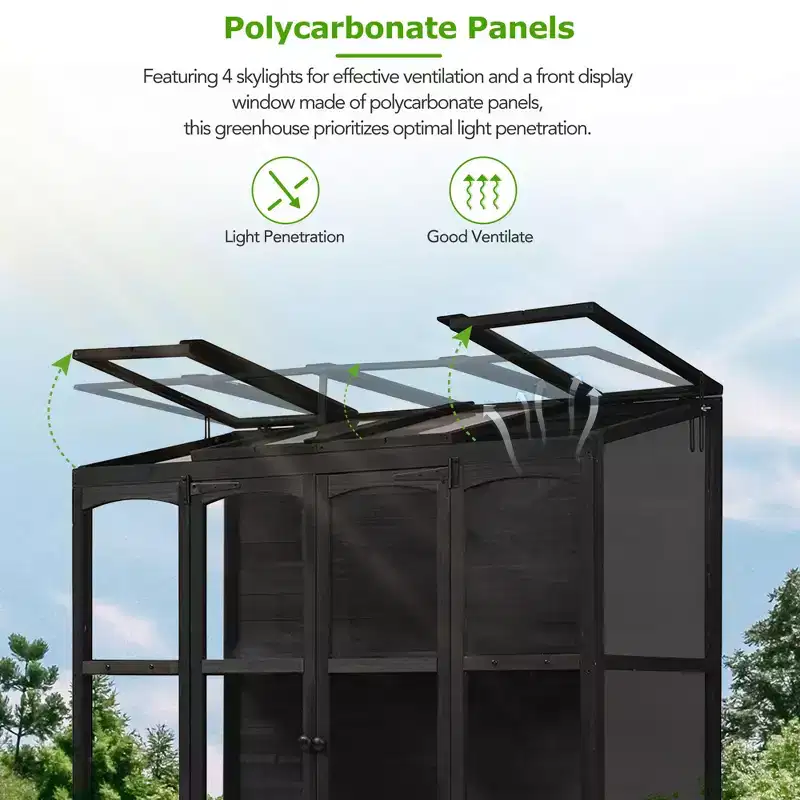 Whisen 78 Greenhouse with 4 Skylights & 2 Folding Shelves