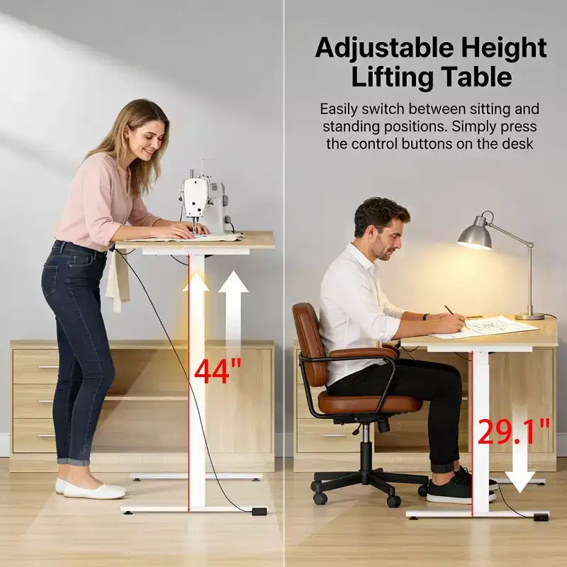 Oak-Effect Height-Adjustable L-Shaped Office Desk Sewing Desk 3 Drawers + Open Storage