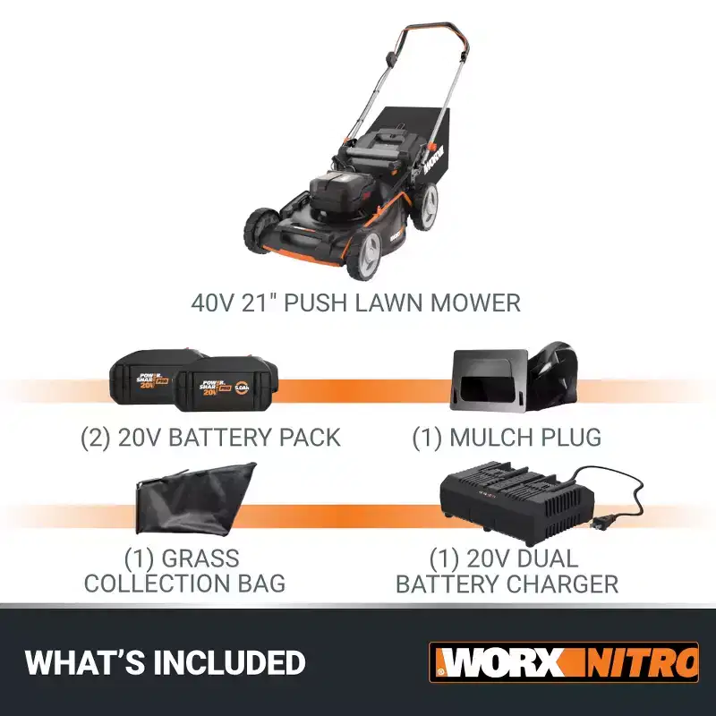 Worx Nitro WP772 40V PowerShare PRO 21 Cordless Push Lawn Mower