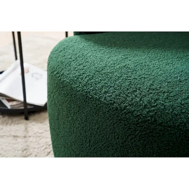 Green Chenille Swivel Barrel Chair with Metal Ring Base