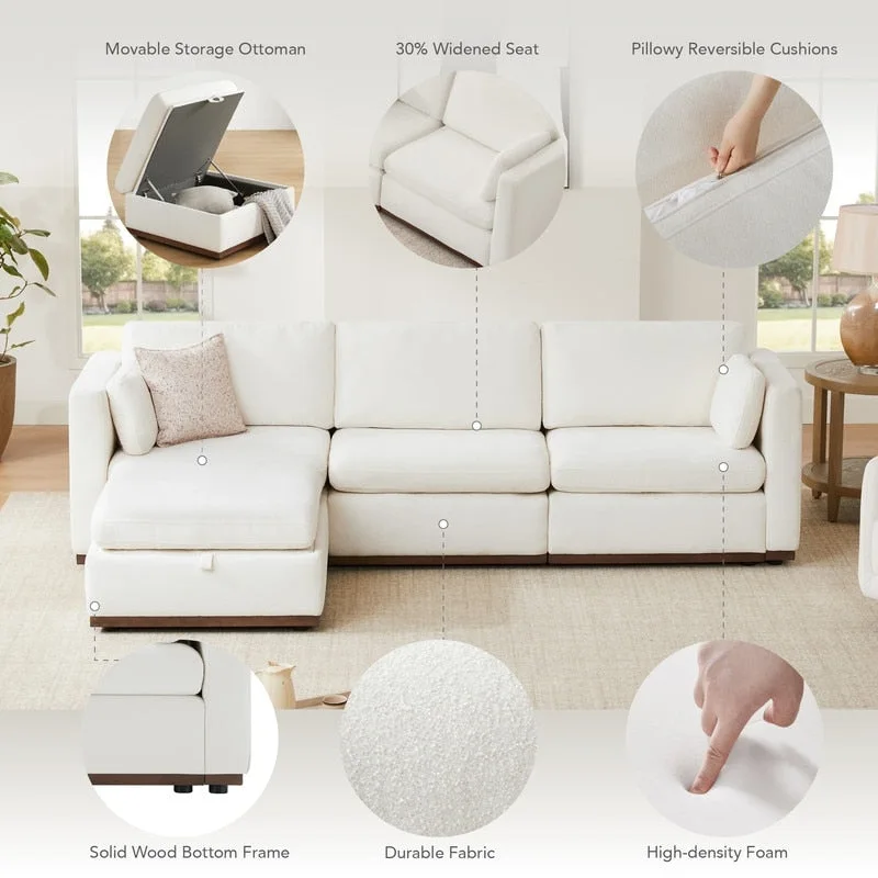 Donna Oversized Modular Sectional Fabric Sofa with Upgraded Wood Base