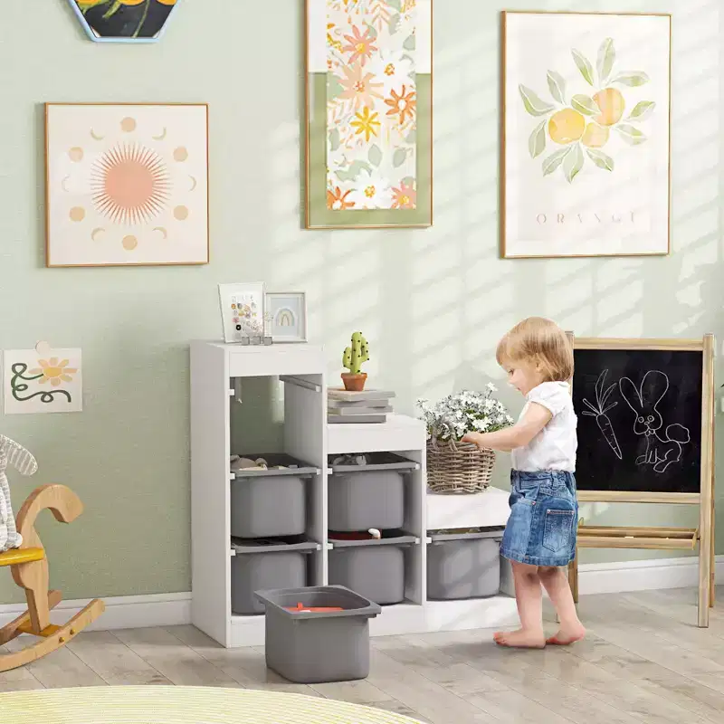 Kids Toy Storage Organizer with 6 Bins & 3 Layers, Gray