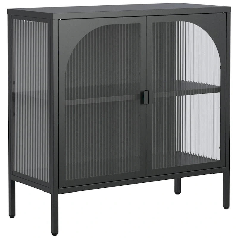 Metal Sideboard Cabinet with 2 Glass Doors and Adjustable Shelves