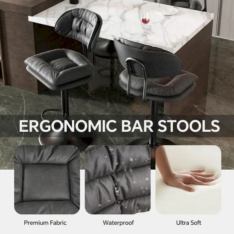 Set of 2 Swivel Bar Stools Adjustable Counter Height