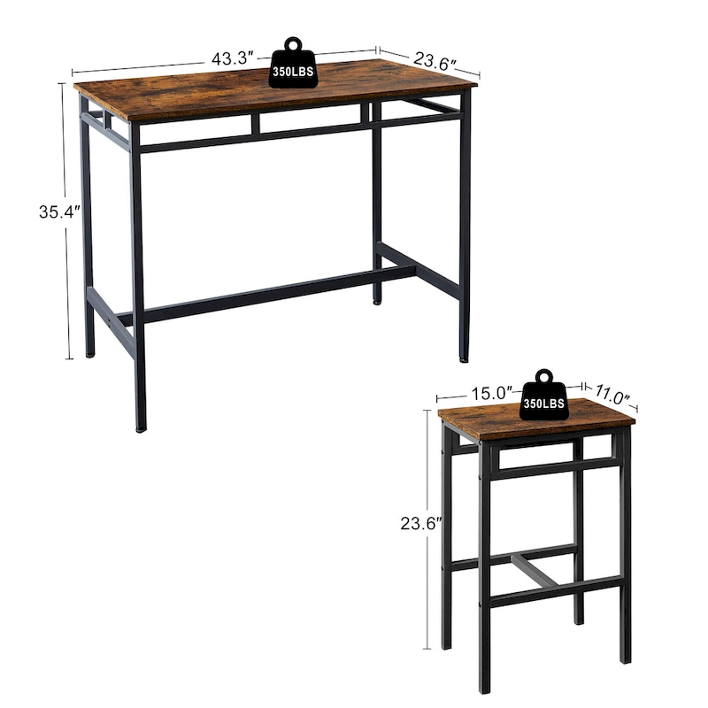Counter Height Dining Table Set with 4 Bar Stools Metal Frame Vintage Wooden Tabletop Rectangular Dining Table, 5-Piece