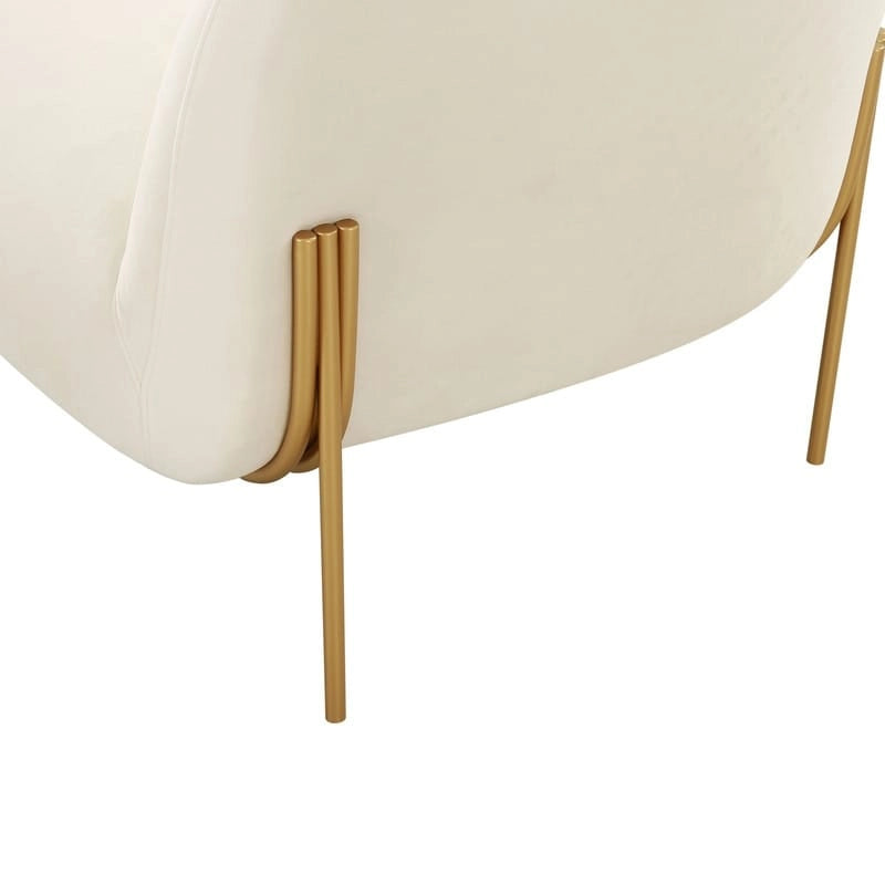 Velvet Accent Chair – Cream / Grey, Matte Gold Legs, Handmade, Seats 1