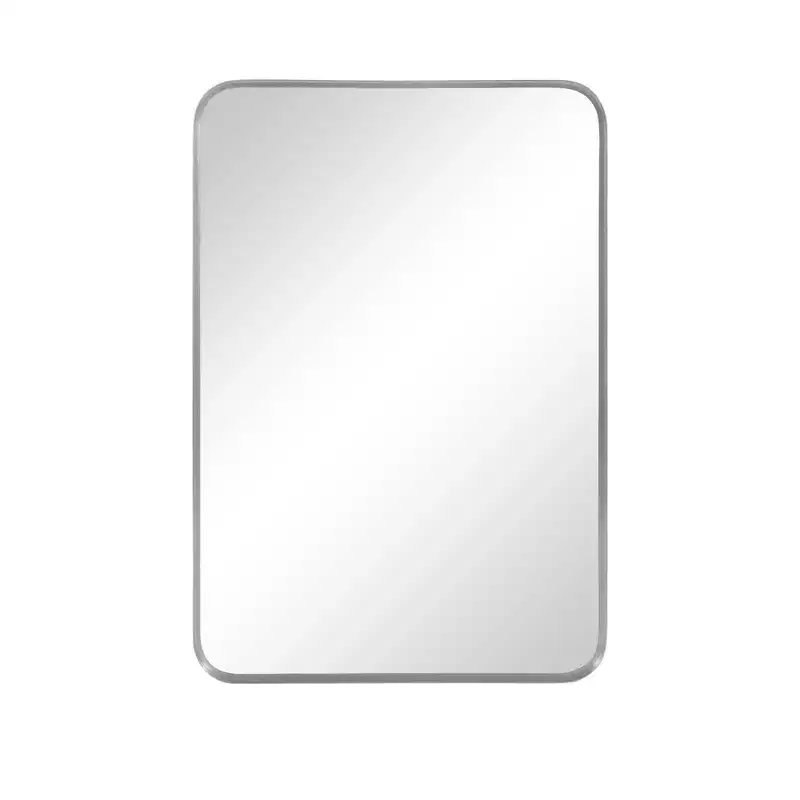 Rectangular Metal Frame Wall Mirror, 50 x 32 Inches, Silver