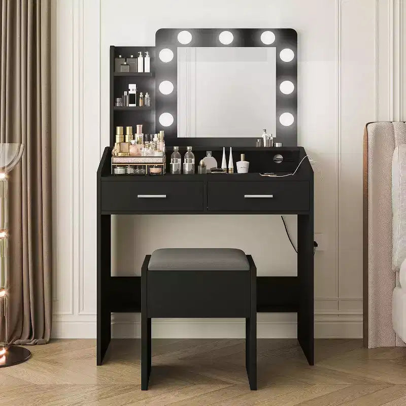 Vanity Desk with Mirror, Makeup Vanity with Cushioned Stool, 3 Lighting Modes Adjustable Brightness