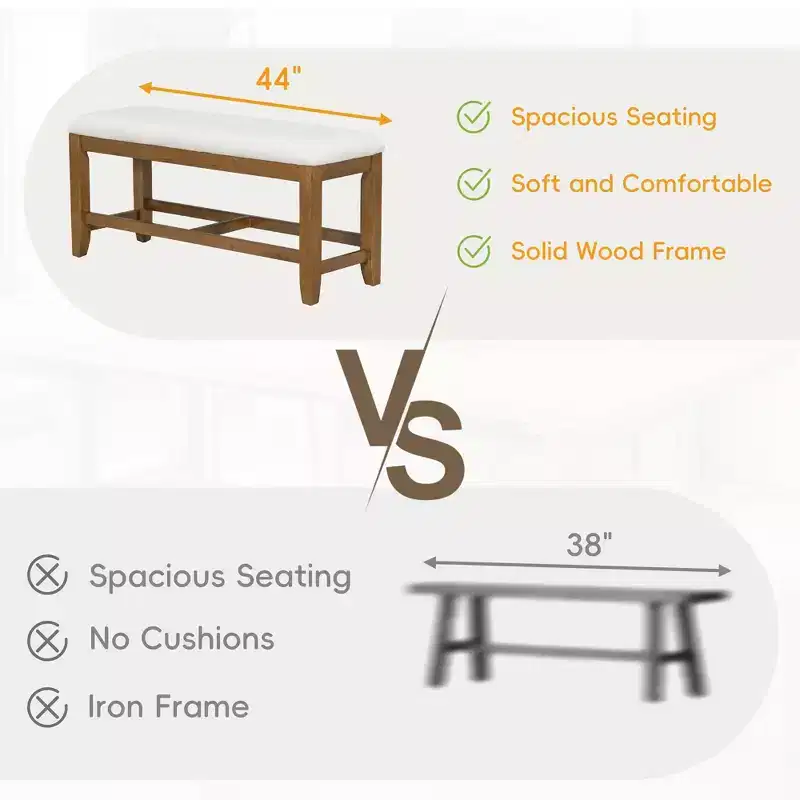 6 Pieces Dining Table Set with Bench for 6, Kitchen Table Set with Storage Drawer and 4 Upholstered Dining Chairs