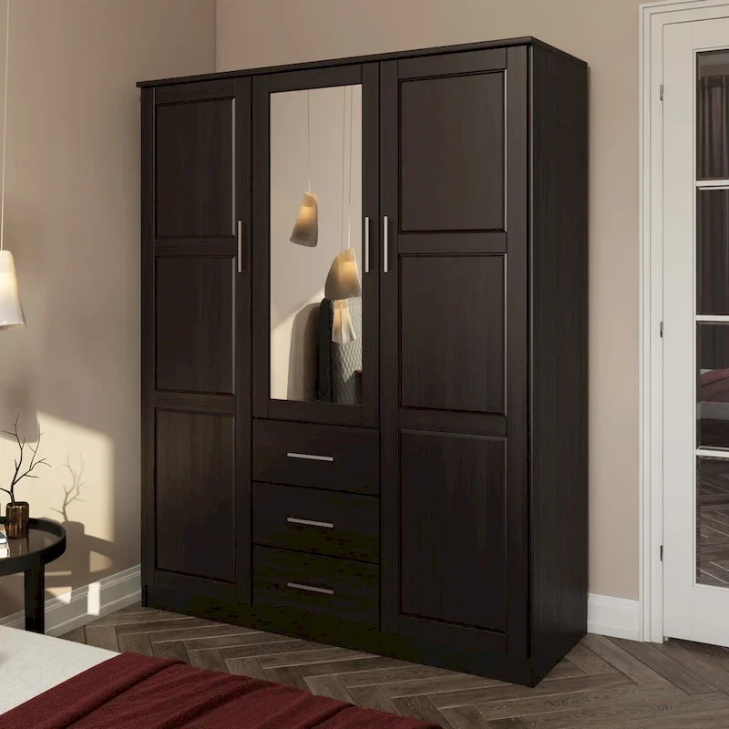 3-Door Solid Pine Wood Wardrobe Armoire, 72
