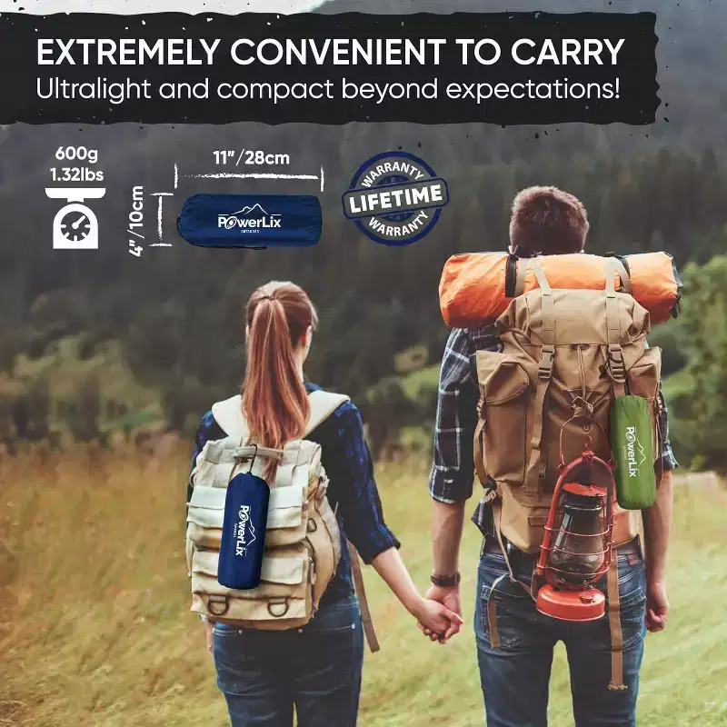 PowerLix Ultralight Sleeping Pad with Inflating Bag, Compact Hiking & Camping Mat