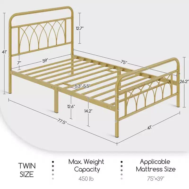 Yaheetech Metal Platform Bed Frame with Petal Accented Headboard and Footboard