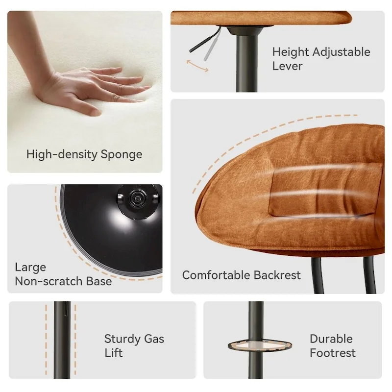 Set of 2 Swivel Bar Stools Adjustable Counter Height