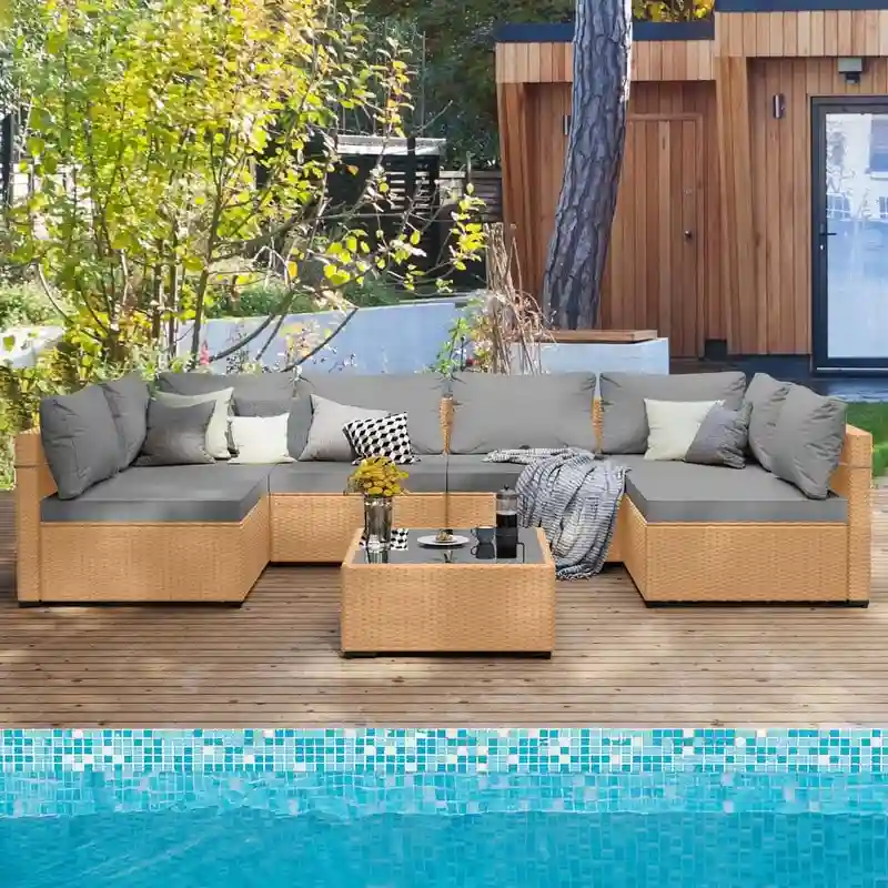 UPHA 7-Piece Wicker Outdoor Seating Group with Cushions