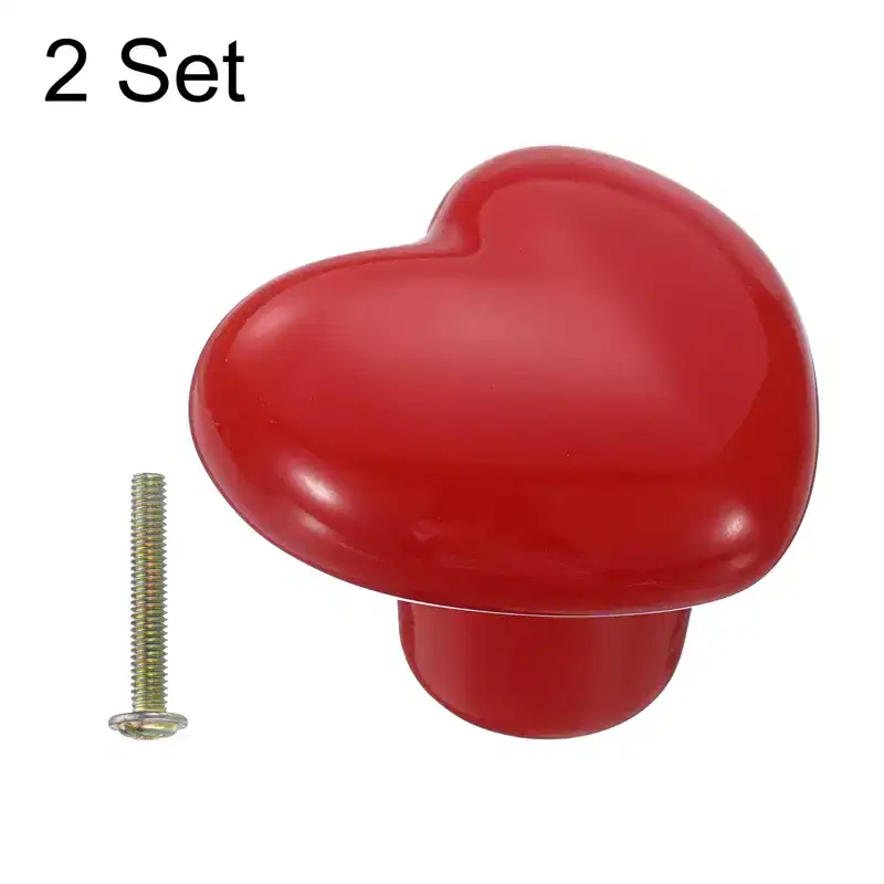 Unique Bargains Heart-Shaped Ceramic Drawer Knobs with Screw for Cupboard Wardrobe 2 Pcs